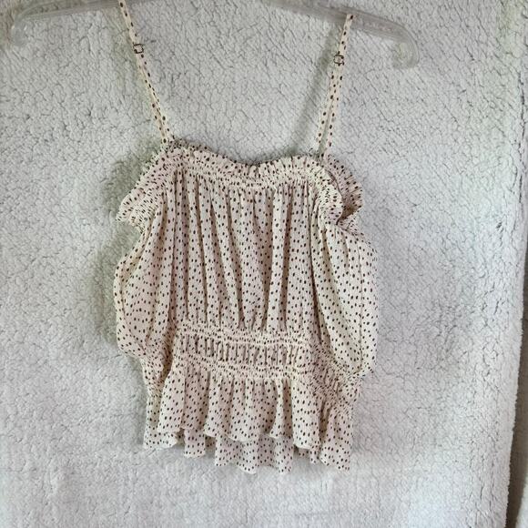 E&M Ivory Dotted Spaghetti Strap Cropped Ruched Top Size S NWT - Picture 2 of 11